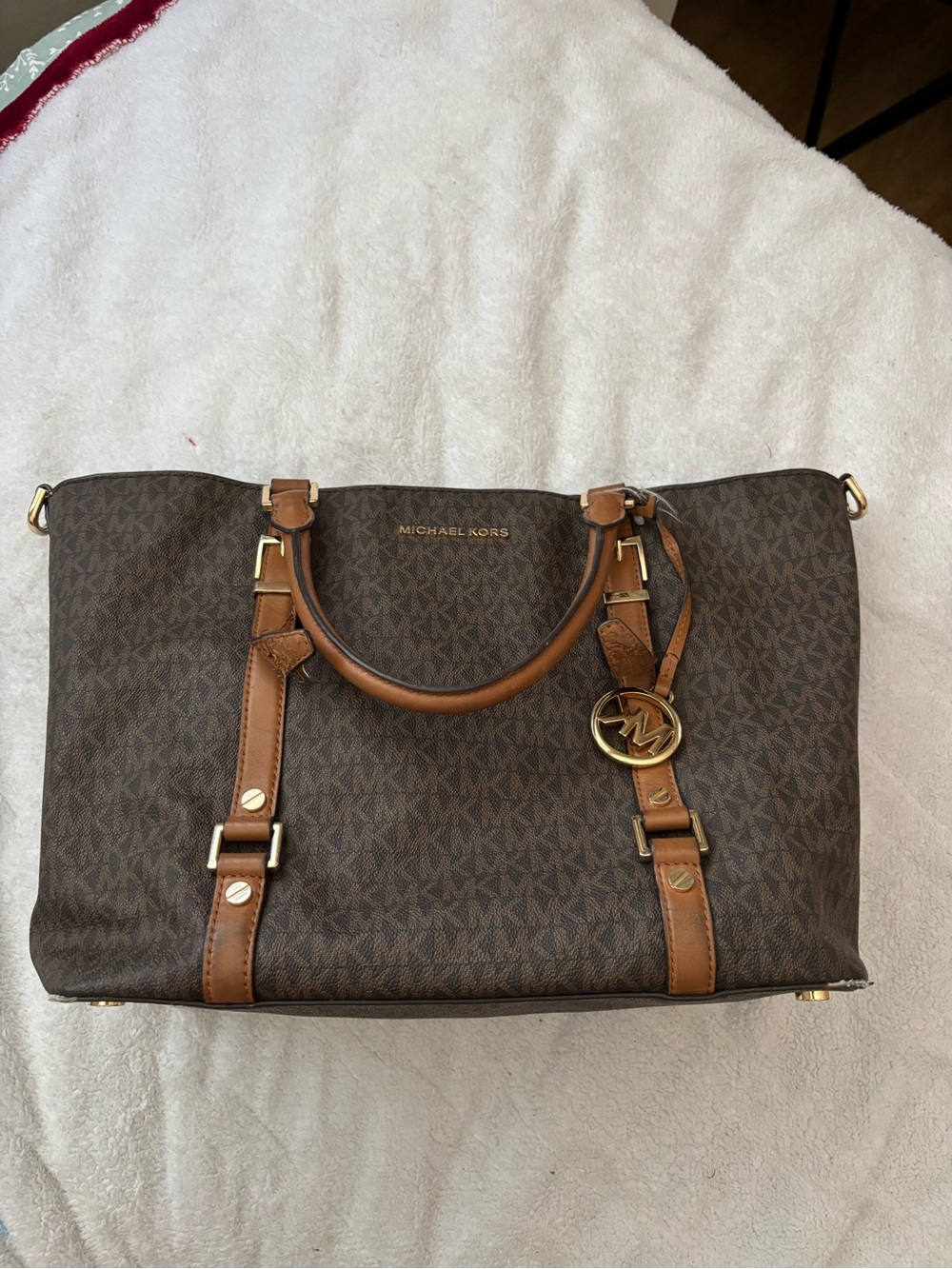 Michael Kors Brown and Tan Logo Duffel Bag